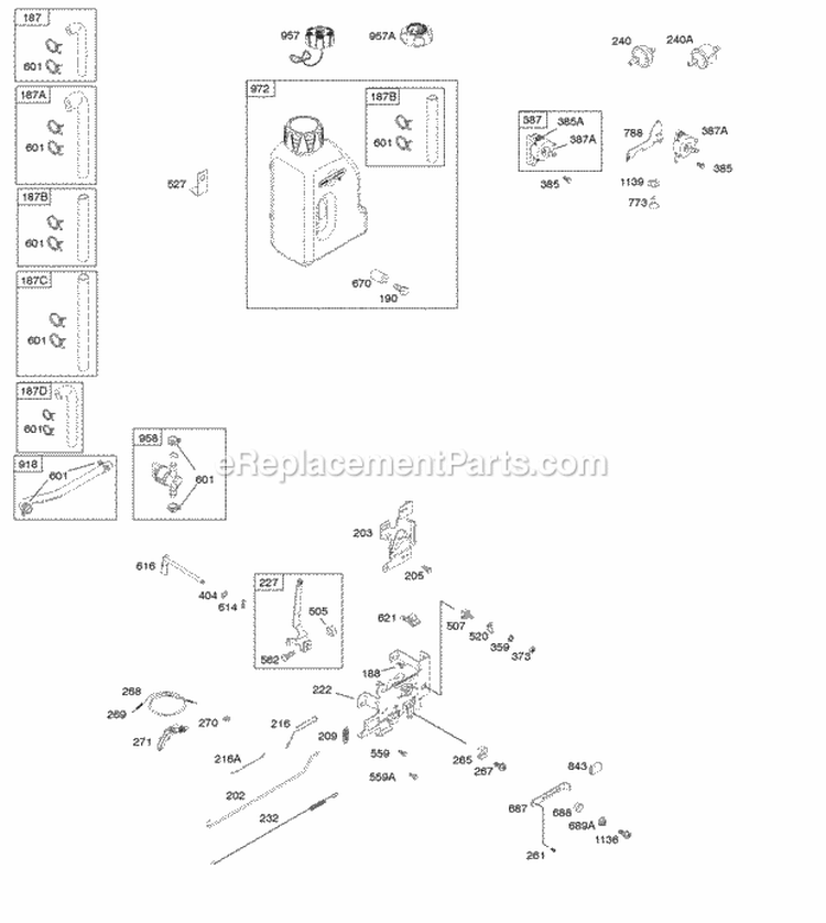 Controls Fuel Supply Governor Spring Diagram and Parts List for 217807-0393-B1  Briggs and Stratton Engine